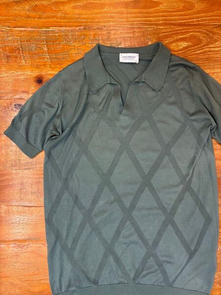 JOHN SMEDLEY ジョンスメドレー ニットポロシャツ アーガイル 半袖 グリーン S SEA ISLAND COTTON