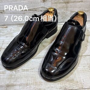 PRADA プラダ サイズ7(26.0cm相当)ブラック エナメル レザースニーカー ベルクロ