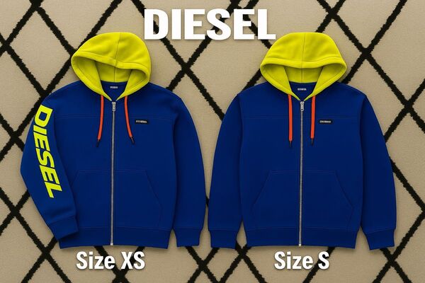 美品 DIESEL XS S 青 黄 ディーゼル ジップアップ メンズ ジップアップパーカー フルジップ ジップパーカー パーカー