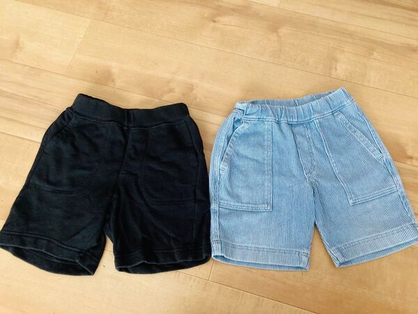 ②ユニクロ キッズ 半ズボン ハーフパンツ 100 2点セット 黒 デニム