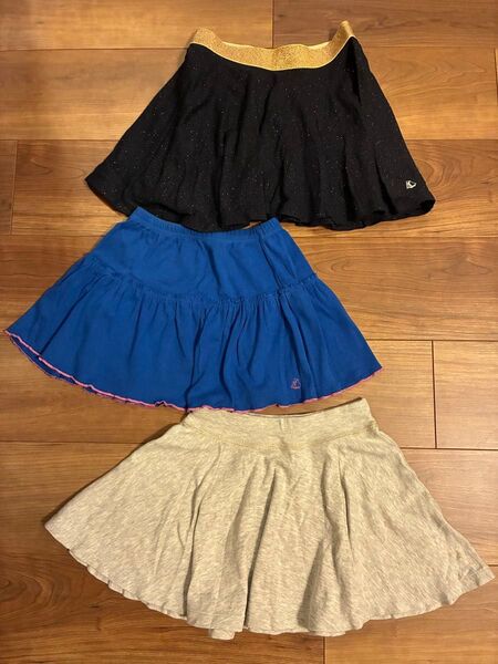 プチバトー PETIT BATEAU スカート 3点セット 6ans 116cm フレア ラメ ミニスカート フランス 子供服