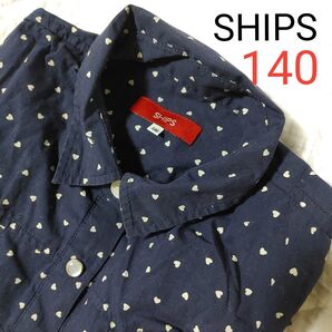 SHIPS シップス キッズ ハート柄長袖シャツ ネイビー 140cm