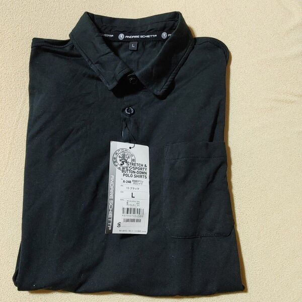 ANDARE SCHIETTI ストレッチ&スポーティボタンダウンポロシャツ 黒 L 薄手