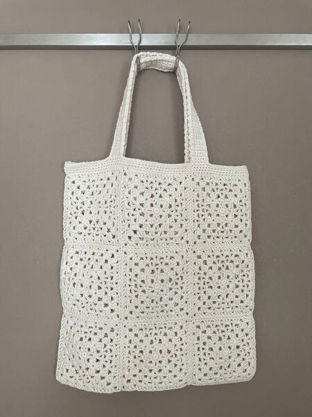 ハンドメイド 手編みトートバッグ ホワイト