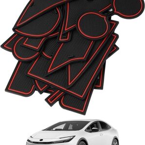 【赤】プリウス 60系 専用 ラバーマットセット 19枚 滑り止め・防音・発光機能付き 内装ポケットマット インテリア保護