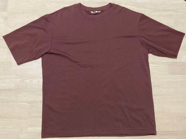 ユニクロ UNIQLO エアリズム コットンオーバーサイズTシャツ五分袖 XL ワイン 無地 半袖