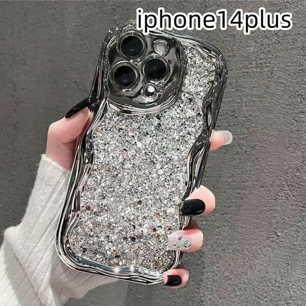 iphone14plusケース カーバー キラキラ お洒落軽量耐衝撃 シルバー
