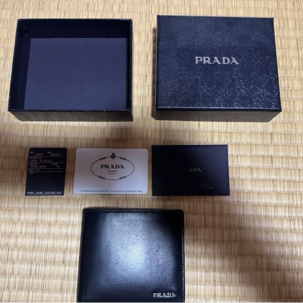 【美品】PRADA 財布 メンズ 二つ折 レザー