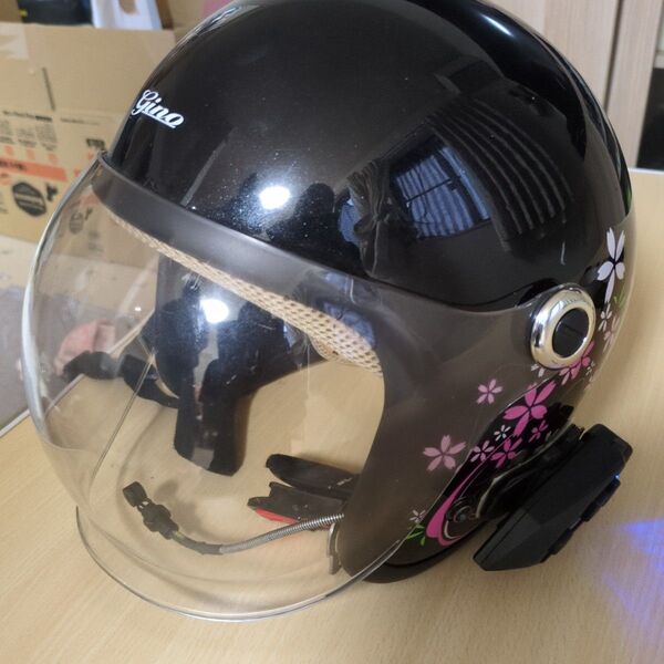 TNK工業 ジェット バイクヘルメット GS-6 サクラブラック サイズ:LADY'S FREE(57-58cm未満) インカム付
