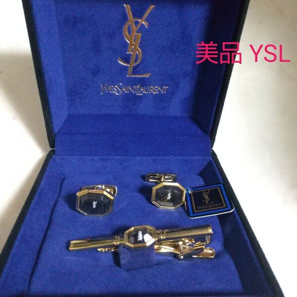 美品タグ箱付き YVES SAINT LAURENT カフス ネクタイピン セット イブサンローラン YSL カフスボタン