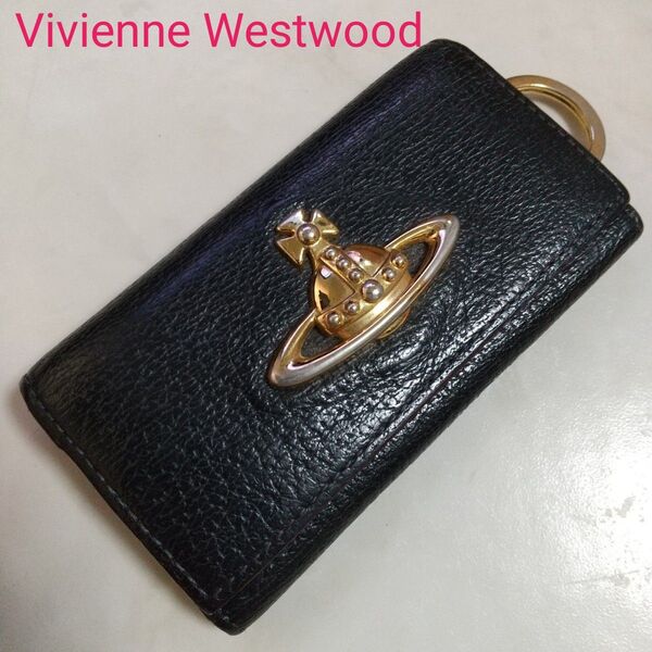 Vivienne Westwood ヴィヴィアン 大型ロゴ レザー キーケース ヴィヴィアンウエストウッド ブラック