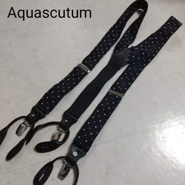 Aquascutum アクアスキュータム ドット 水玉 オシャレ 高級 サスペンダー