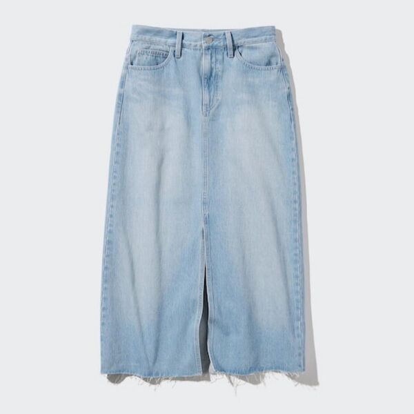 【UNIQLO】デニムロングスカート カットオフ レディース 58 S