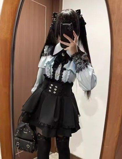 ゴスロリ スカート 黒 (S M L XL) ブラウス別 地雷 細身 ドレス