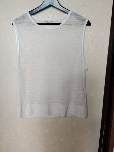 HELMUT LANGオパール加工ノースリーブTシャツタンクトップシアーSサイズ トップス カットソー