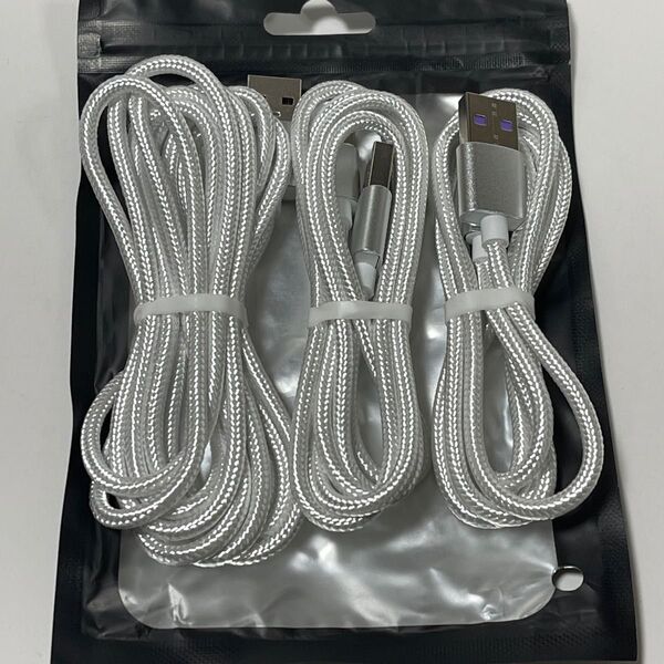 USB Type-C 充電ケーブル 3本セット(1M/1M/2M) シルバー