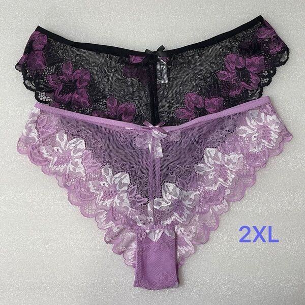 2XL 2枚セット ショーツ レース 花柄 リボン フルバック セクシー 下着