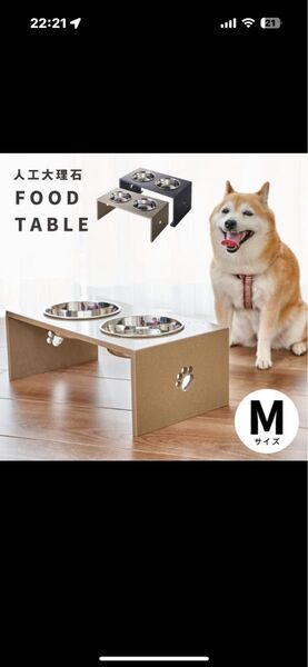 食器台 フードテーブル 餌台 餌入れ 犬 ご飯 いたずら防止ペット食器台M中型犬用【エサ入れ2口食器付】