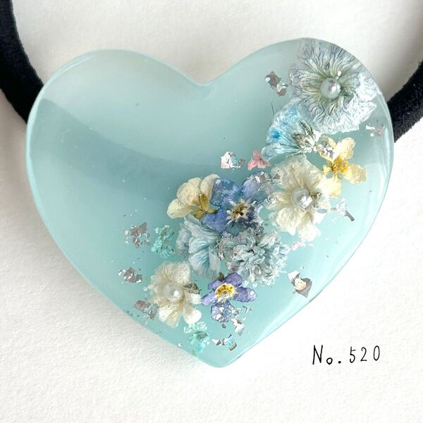 No.520ハンドメイド ドライフラワー ハート レジンヘアゴム 小