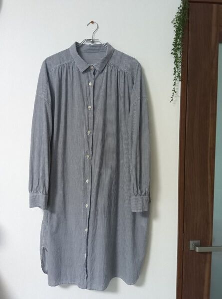 ロングシャツワンピース BACK NUMBER ストライプ グレー×ホワイト