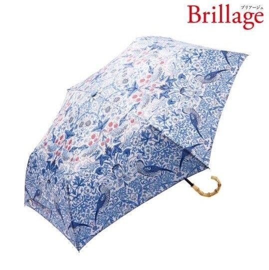 【新品】折りたたみ傘 ウィリアム・モリス いちご泥棒 晴雨兼用 ブルー 日傘