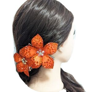 社交ダンス髪飾り ヘアクリップ オレンジ2個セット