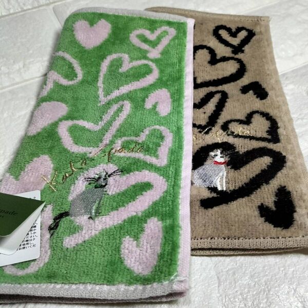 新品2枚 KateSpadeNewYork ケイトスペードニューヨーク ハート 猫ちゃん ネコ様 ラブキャット HEART CAT