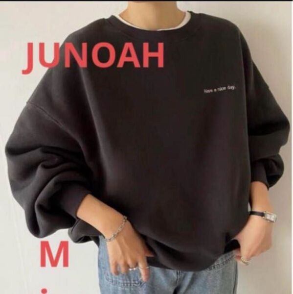JUNOAH ジュノア トップス トレーナー スウェット 長袖 ロゴ 裏起毛 レディース M チャコールグレー