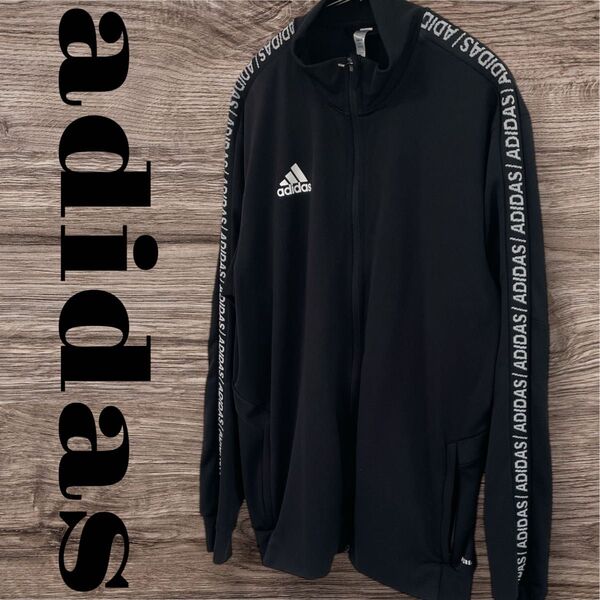 adidas アディダス パーカー トップス 長袖 ジップアップパーカー メンズ 3L XO ブラック プリントロゴ 大きいサイズ