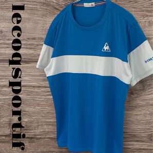 lecoqsportif ルコックスポルティフ Tシャツ トップス 半袖 スポーツシャツ メンズ M ブルー ストレッチ
