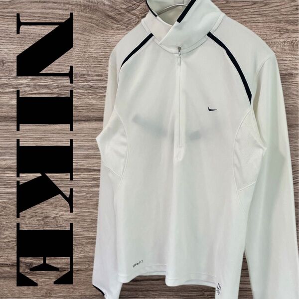 NIKE ナイキ トップス Tシャツ 長袖 ハーフジップ スポーツシャツ レディース L ホワイト 白