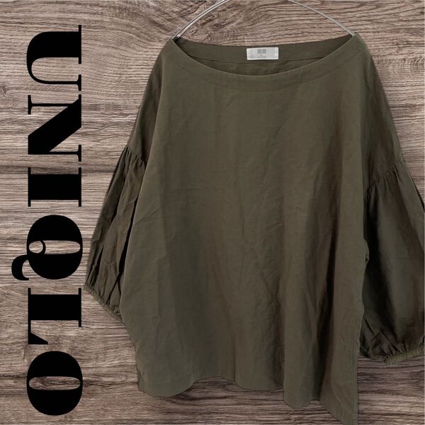 UNIQLO ユニクロ トップス カットソー Tシャツ プルオーバー 無地 七分袖 レディース XL LL カーキ