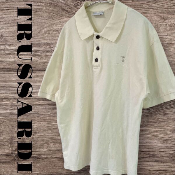 TRUSSARDI トラサルディ ポロシャツ トップス Tシャツ 半袖 メンズ L ホワイト 白 綿 コットン ワンポイント