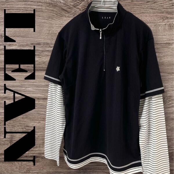 LEAN リーン トップス Tシャツ 長袖 ハーフジップTシャツ ゴルフシャツ レディース L ブラック 黒 ボーダー柄