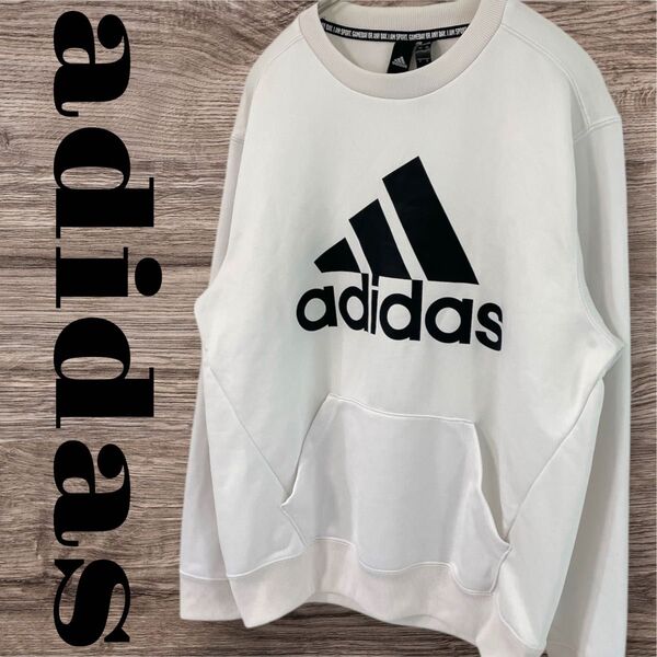 adidas アディダス トップス プルオーバー トレーナー 長袖 プリント ロゴ メンズ S ホワイト 白