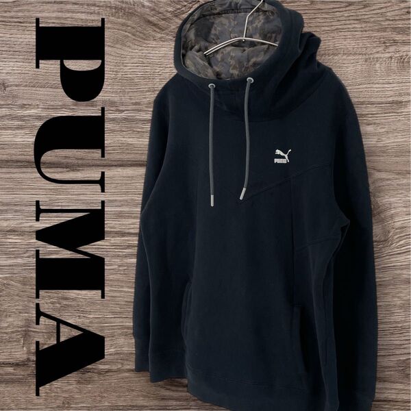 PUMA プーマ パーカー トップス 長袖 フード付き プルオーバーパーカー レディース L ブラック 黒