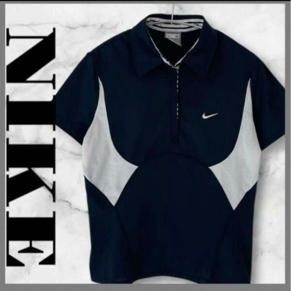 NIKE ナイキ ポロシャツ トップス Tシャツ 半袖 スポーツウェア ゴルフウェア レディース M ネイビー 紺