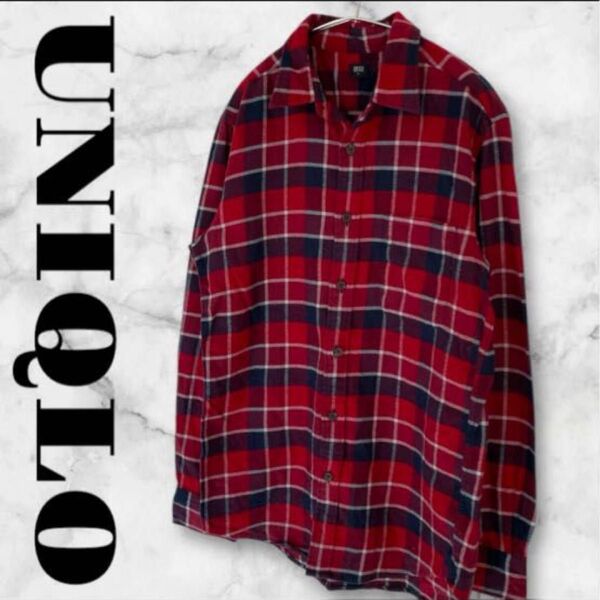 UNIQLO ユニクロ 長袖シャツ カジュアルシャツ トップス 長袖 チェック柄 メンズ M レッド 赤 綿 コットン