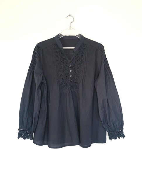 patty perry ネイビー レース 綿100% 長袖ブラウス M-L