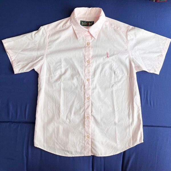 EAST BOY 半袖シャツ ピンク 11号 ブラウス 赤 春夏 シンプル 制服 コットン ボタンダウン ワイシャツ なんちゃって
