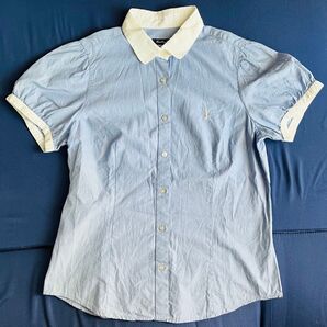 East boy Venus 半袖シャツ 11号 水色 青 銀刺繍 スクール 春夏 制服 ボタンダウン 丸襟 パフスリーブ