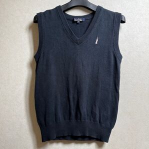イーストボーイ ベスト 紺 ピンク刺繍 制服 ニット コットン ネイビー 夏 春 Vネック スクールベスト 140cm シンプル