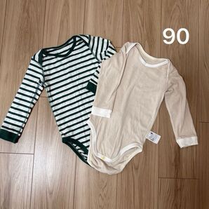 【ユニクロ】 90サイズ 肌着 ボディースーツ 長袖 2枚セット 未使用品 開封済み ベビー服