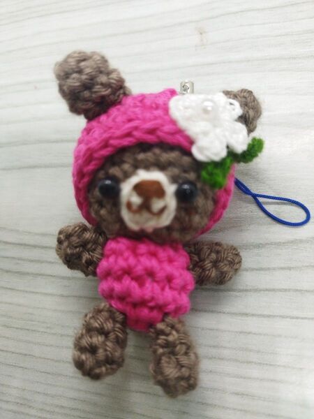 あみぐるみ クマ ストラップ ピンク ハンドメイド