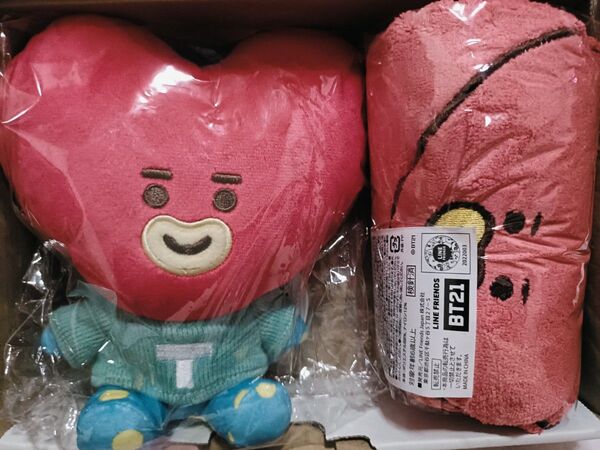 TATA フェイスタオル ハッピーバッグ bt21 bts テテ テヒョン V ぬいぐるみ まとめ売りtata タオル bt21