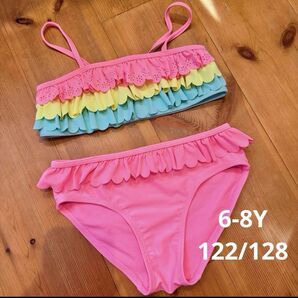 女の子 水着 フリル ビキニ 6才-8才