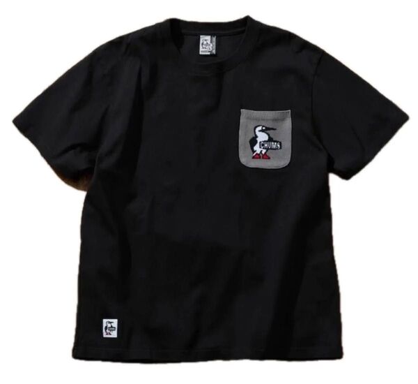 チャムス ブービーバード ニットポケット クルーネック Tシャツ(ブラック)XL