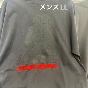 STAR WARS ダースベイダー プリントTシャツ ダークグレー系 バッグプリントにうっすらダースベイダー