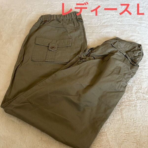 カーキ パンツ ウエストゴム ポケット Lサイズ チュニックに合わせたり、夏用