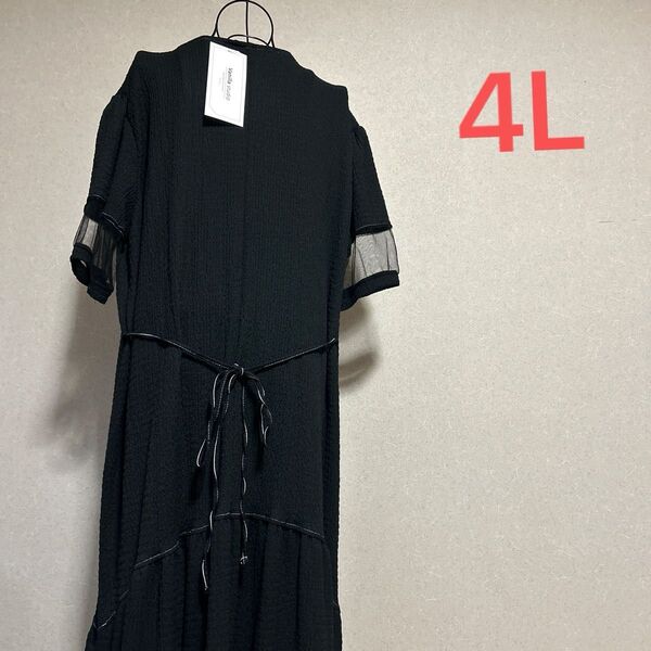4L Vania studio マキシ丈ワンピース 黒 未使用 1枚で即お出掛けできちゃう!袖がかわいい!!